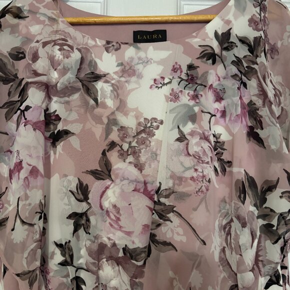 LAURA Knee Length Floral Chiffon & Knit Dress (Size 16) - Picture 3 of 4